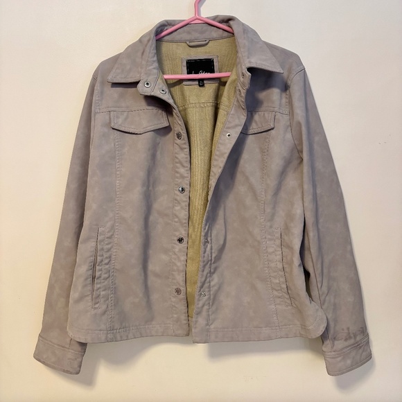 Sam Edelman Faux Leather Collared Snap Button Shirt Jacket Light Grey Womens XL - Picture 1 of 6